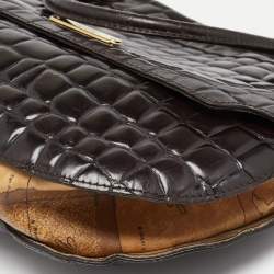 Alviero Martini 1A Classe Dark Brown Croc Embossed Leather and Canvas Hobo 