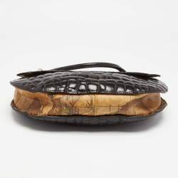 Alviero Martini 1A Classe Dark Brown Croc Embossed Leather and Canvas Hobo 