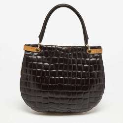 Alviero Martini 1A Classe Dark Brown Croc Embossed Leather and Canvas Hobo 