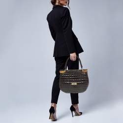 Alviero Martini 1A Classe Dark Brown Croc Embossed Leather and Canvas Hobo 