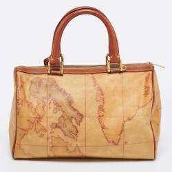 Pre Owned Alviero Martini 1A Classe Brown Geo Print Coated Canvas And Leather Satchel