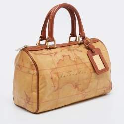 Pre Owned Alviero Martini 1A Classe Brown Geo Print Coated Canvas And Leather Satchel