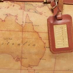 Pre Owned Alviero Martini 1A Classe Brown Geo Print Coated Canvas And Leather Satchel