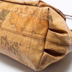 Pre Owned Alviero Martini 1A Classe Beige/Brown Geo Print Coated Canvas/Python Leather Front Pocket Tote