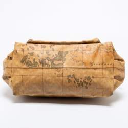 Pre Owned Alviero Martini 1A Classe Beige/Brown Geo Print Coated Canvas/Python Leather Front Pocket Tote