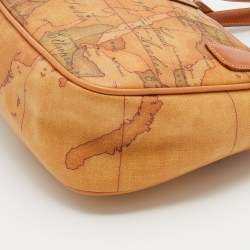 Pre Owned Alviero Martini 1A Classe Tan/Brown Geo Print Coated Canvas And Leather Satchel