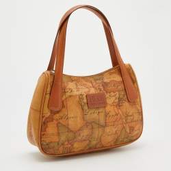 Pre Owned Alviero Martini 1A Classe Tan/Brown Geo Print Coated Canvas And Leather Satchel