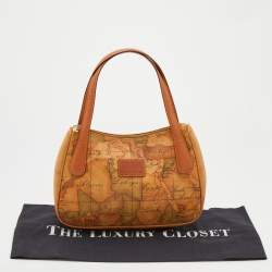 Pre Owned Alviero Martini 1A Classe Tan/Brown Geo Print Coated Canvas And Leather Satchel