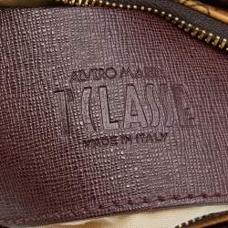 Alivero Martini 1A Classe Burgundy/Beige Leather and Coated Canvas Zip Crossbody Bag