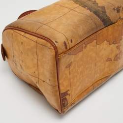 Pre Owned Alviero Martini 1A Classe Tan Geo Classic Print Coated Canvas and Leather Boston Satchel