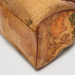 Pre Owned Alviero Martini 1A Classe Tan Geo Classic Print Coated Canvas and Leather Boston Satchel