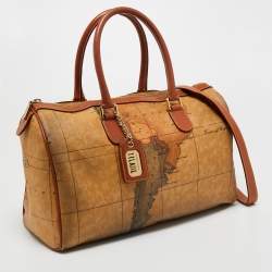 Pre Owned Alviero Martini 1A Classe Tan Geo Classic Print Coated Canvas and Leather Boston Satchel