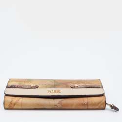 Pre Owned Alviero Martini 1A Classe Tan Geo Print Coated Canvas and Leather Flap Continental Wallet