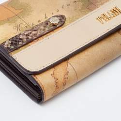 Pre Owned Alviero Martini 1A Classe Tan Geo Print Coated Canvas and Leather Flap Continental Wallet