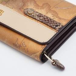 Pre Owned Alviero Martini 1A Classe Tan Geo Print Coated Canvas and Leather Flap Continental Wallet