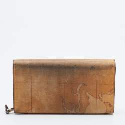 Pre Owned Alviero Martini 1A Classe Tan Geo Print Coated Canvas and Leather Flap Continental Wallet