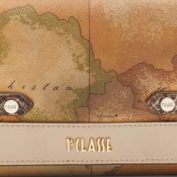 Pre Owned Alviero Martini 1A Classe Tan Geo Print Coated Canvas and Leather Flap Continental Wallet