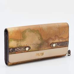 Pre Owned Alviero Martini 1A Classe Tan Geo Print Coated Canvas and Leather Flap Continental Wallet