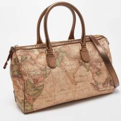 Alviero Martini 1A Classe Gold/Bronze Geo Classic Print Coated Canvas and Leather Boston Satchel
