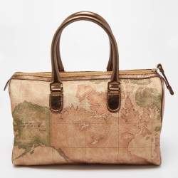 Alviero Martini 1A Classe Gold/Bronze Geo Classic Print Coated Canvas and Leather Boston Satchel