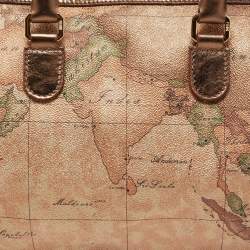 Alviero Martini 1A Classe Gold/Bronze Geo Classic Print Coated Canvas and Leather Boston Satchel