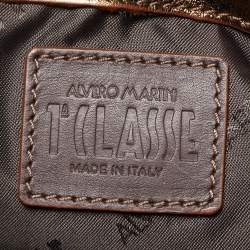 Alviero Martini 1A Classe Gold/Bronze Geo Classic Print Coated Canvas and Leather Boston Satchel