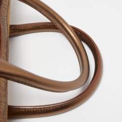 Alviero Martini 1A Classe Gold/Bronze Geo Classic Print Coated Canvas and Leather Boston Satchel