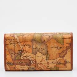 Pre Owned Alviero Martini 1A Classe Tan Geo Print Coated Canvas and Leather Flap Continental Wallet