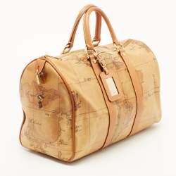 Pre Owned Alviero Martini 1A Classe Tan Coated Canvas and Leather Bauletto Boston Bag