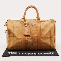 Pre Owned Alviero Martini 1A Classe Tan Coated Canvas and Leather Bauletto Boston Bag