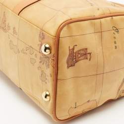 Pre Owned Alviero Martini 1A Classe Tan Coated Canvas and Leather Bauletto Boston Bag