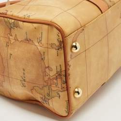 Pre Owned Alviero Martini 1A Classe Tan Coated Canvas and Leather Bauletto Boston Bag