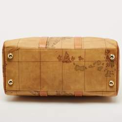Pre Owned Alviero Martini 1A Classe Tan Coated Canvas and Leather Bauletto Boston Bag