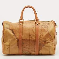 Pre Owned Alviero Martini 1A Classe Tan Coated Canvas and Leather Bauletto Boston Bag