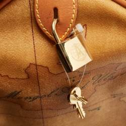 Pre Owned Alviero Martini 1A Classe Tan Coated Canvas and Leather Bauletto Boston Bag