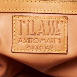 Pre Owned Alviero Martini 1A Classe Tan Coated Canvas and Leather Bauletto Boston Bag