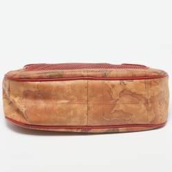 Pre Owned Alviero Martini 1A Classe Tan/Ted Geo Print Coated Canvas and Woven Leather Front Pocket Hobo