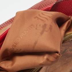 Pre Owned Alviero Martini 1A Classe Tan/Ted Geo Print Coated Canvas and Woven Leather Front Pocket Hobo