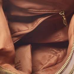 Pre Owned Alviero Martini 1A Classe Tan/Ted Geo Print Coated Canvas and Woven Leather Front Pocket Hobo