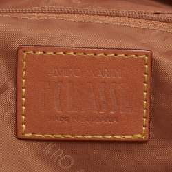 Pre Owned Alviero Martini 1A Classe Tan/Ted Geo Print Coated Canvas and Woven Leather Front Pocket Hobo