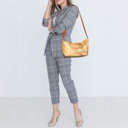 Pre Owned Alviero Martini 1A Classe Tan Geo Printed Coated Canvas Zip Shoulder Bag