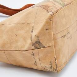 Pre Owned Alviero Martini 1A Classe Tan Geo Printed Coated Canvas Zip Shoulder Bag