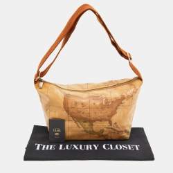 Pre Owned Alviero Martini 1A Classe Tan Geo Printed Coated Canvas Zip Shoulder Bag