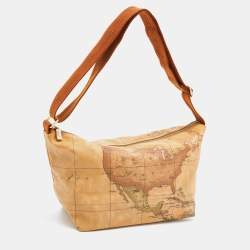 Pre Owned Alviero Martini 1A Classe Tan Geo Printed Coated Canvas Zip Shoulder Bag