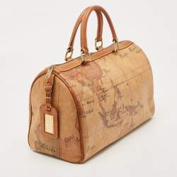 Pre Owned Alviero Martini 1A Classe Tan Geo Classic Print Coated Canvas and Leather Boston Satchel