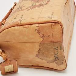 Pre Owned Alviero Martini 1A Classe Tan Geo Classic Print Coated Canvas and Leather Boston Satchel