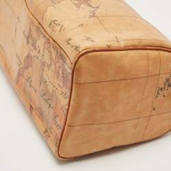 Pre Owned Alviero Martini 1A Classe Tan Geo Classic Print Coated Canvas and Leather Boston Satchel