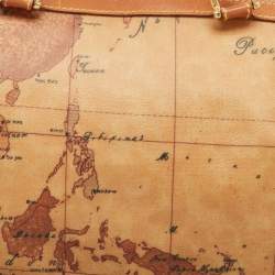 Pre Owned Alviero Martini 1A Classe Tan Geo Classic Print Coated Canvas and Leather Boston Satchel