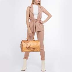 Pre Owned Alviero Martini 1A Classe Tan Geo Classic Print Coated Canvas and Leather Boston Satchel