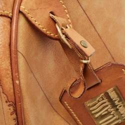 Pre Owned Alviero Martini 1A Classe Tan Geo Classic Print Coated Canvas and Leather Boston Satchel